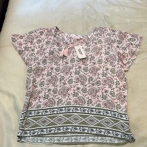 Allison Daley Pink and Green Floral Blouse